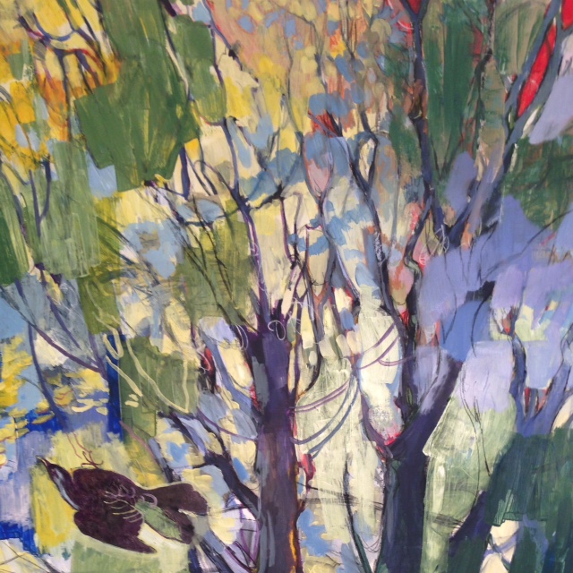 Work in progress. Acrylic, charcoal, watercolor, and ink on canvas. 48" x 48"