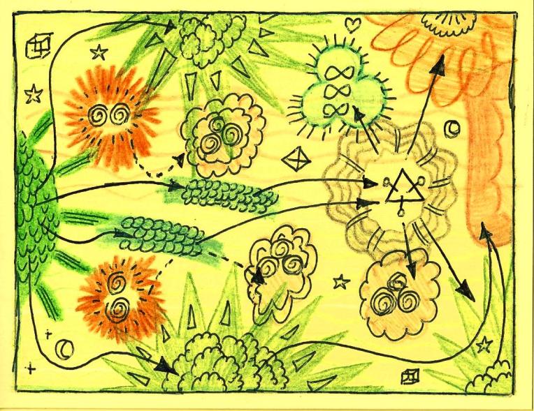 Cellular Respiration. Highlighter, colored pencil, ballpoint pen on cardstock. 5.5" x