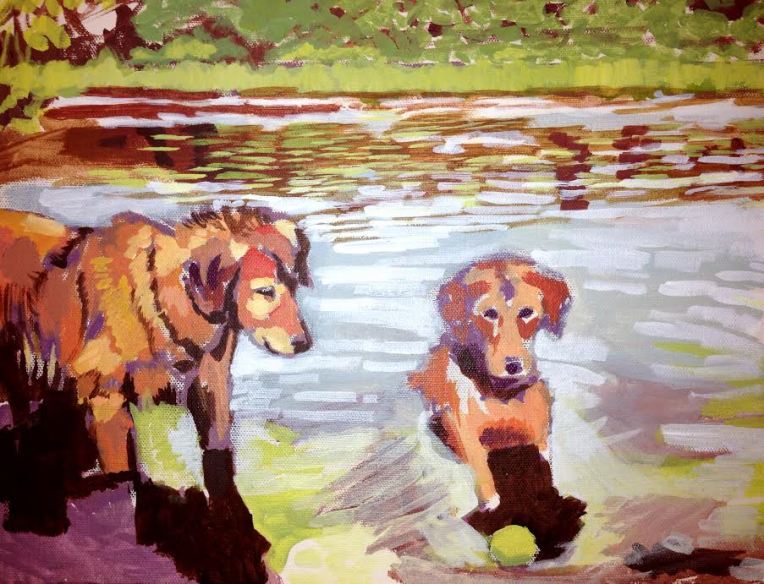 River Dogs. Acrylic on canvas. 14" x 11"