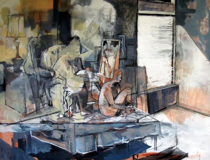 Seated Figures. Acrylic & charcoal on canvas. 48" x 36"