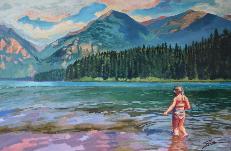 Bather at Holland Lake. Acrylic and ink on canvas. 24