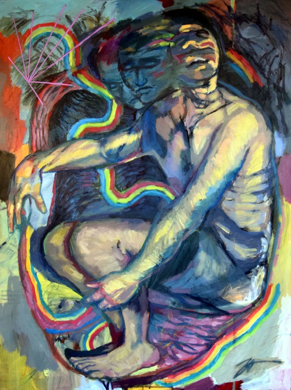Resuscitation Rite (Self Portrait). Acrylic, ink and charcoal on canvas. 36" x 48"