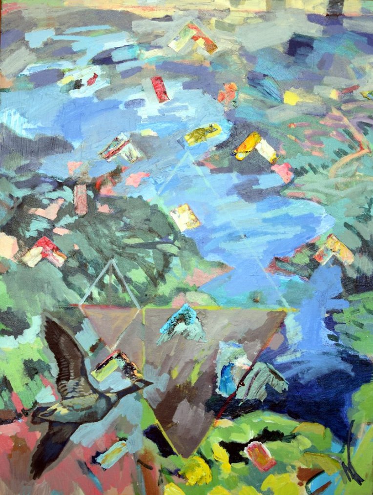 Formation v. Migration. Acrylic and ink on canvas. 18" x 24"